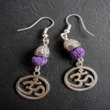 Purple Lava Stone and Pendant OM, Earrings